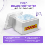 PeptidePower temperature-controlled DHL EPS thermal box 2-7°C cold chain protected EU shipping