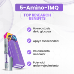 5-Amino-1MQ Beneficios: Homeostasis de la glucosa, Apoyo mitocondrial, Rendimiento muscular, Potencial antienvejecimiento