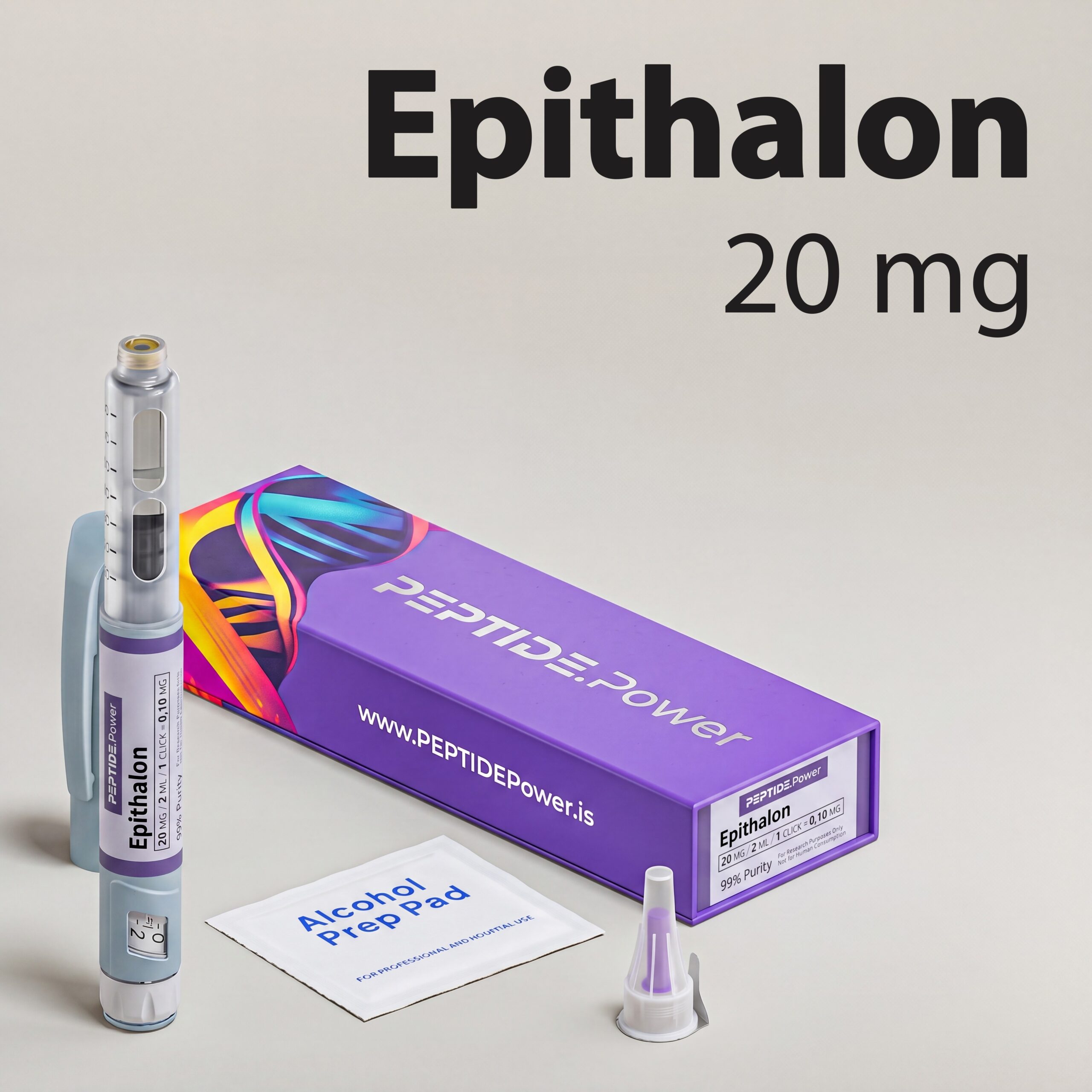 Epithalon - PEPTIDE.Power Epithalon: 20 mg - Pre-Mixed Research Peptide Pen, 99%+ Purity (CoA) | PEPTIDE.Power