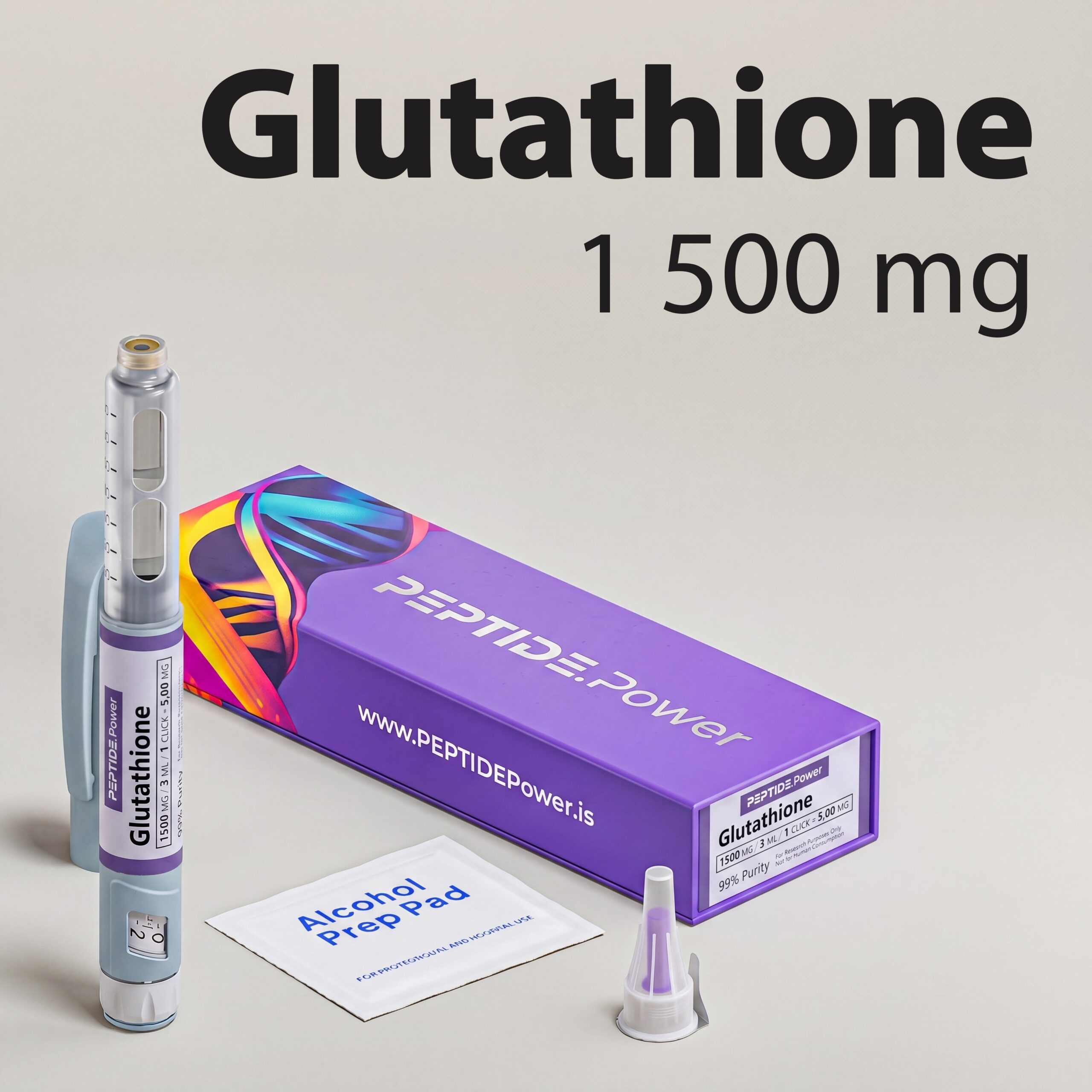 Glutathione - PEPTIDE.Power Glutathione: 600 mg / 1500 mg - Pre-Mixed Research Peptide Pen, 99%+ Purity (CoA) | PEPTIDE.Power